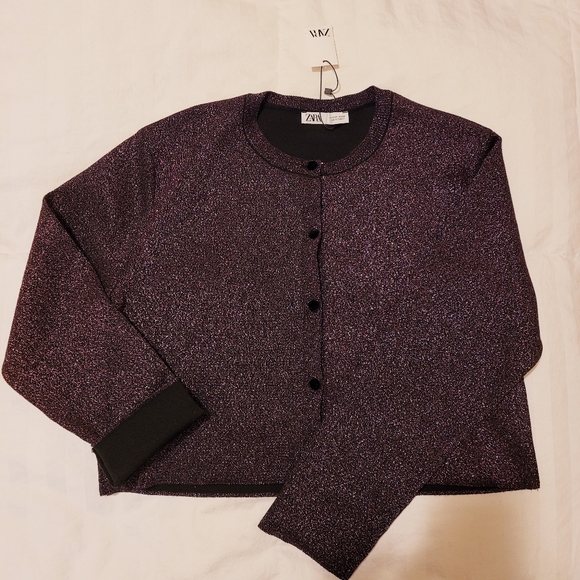 ZARA SHINY KNIT JACKET ROUND NECK NEW MEDIUM - Picture 6 of 6